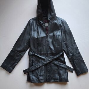 Croft & Barrow Black Leather Jacket with Hood